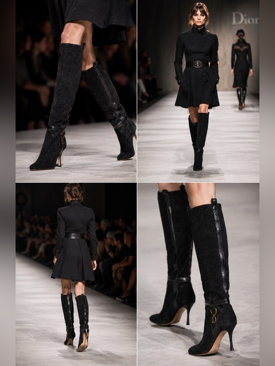 Dior Shoes - Christian Dior Cannage Pattern Black Suede Knee Boots Size EU 39